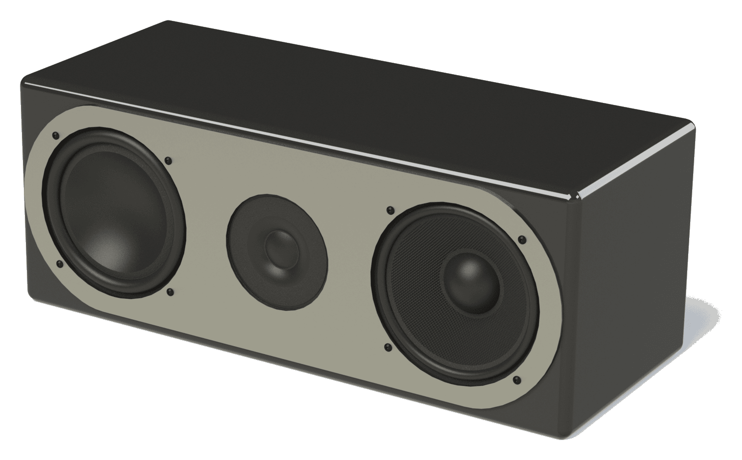Caixa Central IBS — vista detalhe woofers Kevlar + radiador passivo
